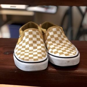 Vans checkerboard slip on in mustard yellow white